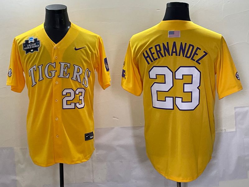 Men 2025 LSU Tigers #23 Hernandez Yellow Nike Joint Name Nike NCAA Jersey style 9->ncaa teams->NCAA Jersey